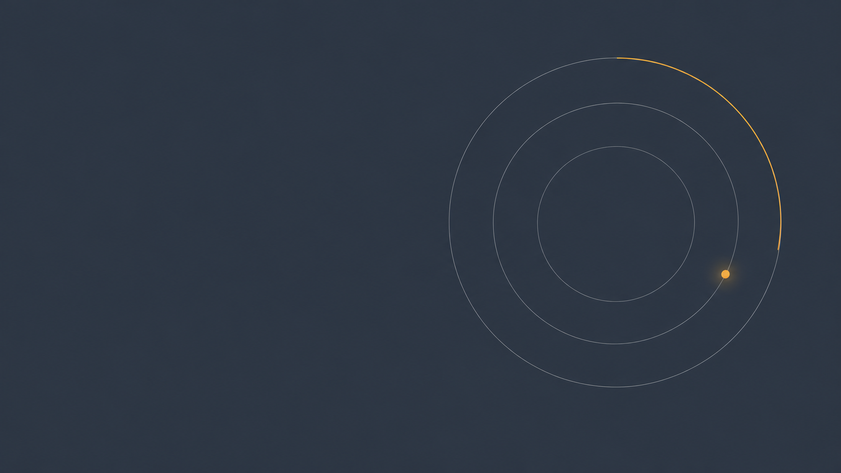 A radar motif on deep slate — three thin concentric rings with a gold sweep arc and a single glowing gold blip